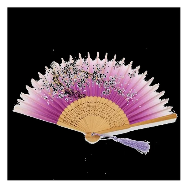Abanico de bambú personalizado, degradado morado flor de ciruelo