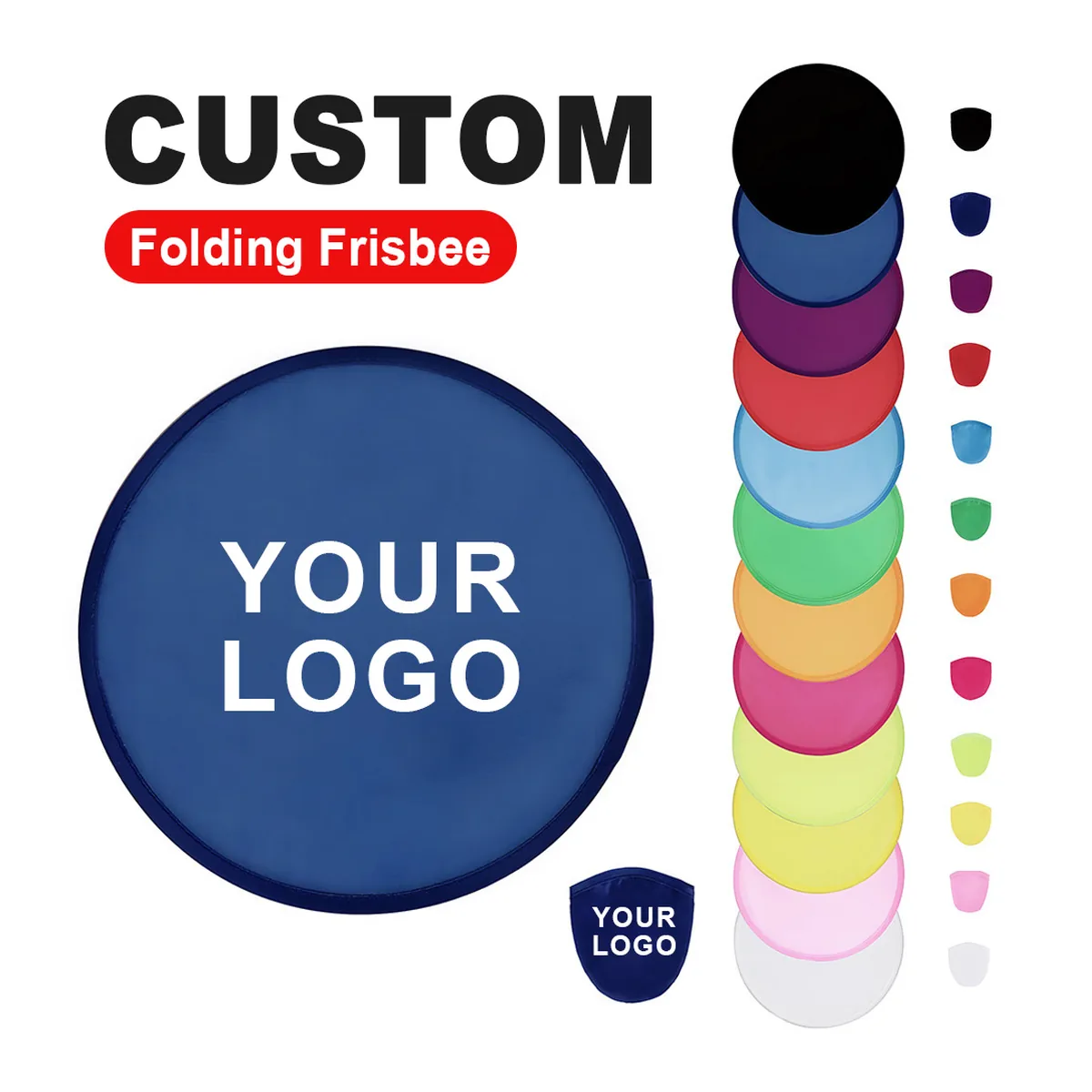 Abanico frisbee personalizado, nailon redondo, funda de bolsillo — personalizado con tu logo