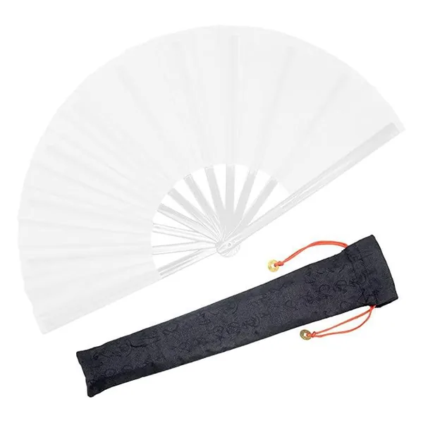 Abanico liso personalizado 33 cm, blanco, con funda