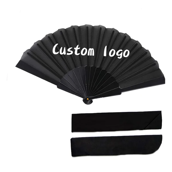 Abanico de papel negro personalizado 42 cm, con bolsita