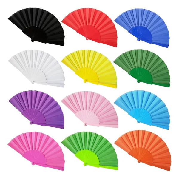 Abanico de plástico personalizado 23 cm, 12 colores lisos