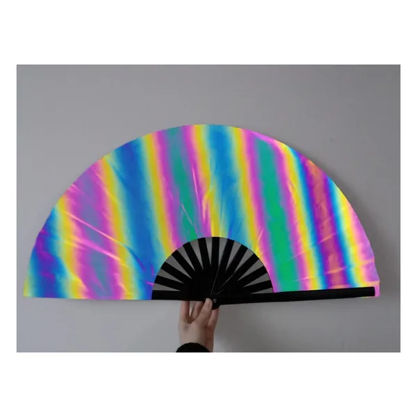 Abanico reflectante personalizado 33 cm, rayas arcoíris